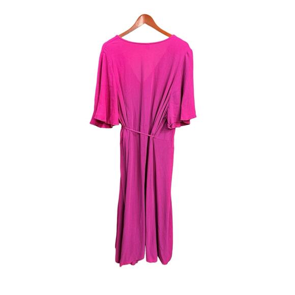 Old Navy Wrap Dress 3X Flutter Sleeve Midi Pink Stretch Barbiecore - Picture 2 of 7